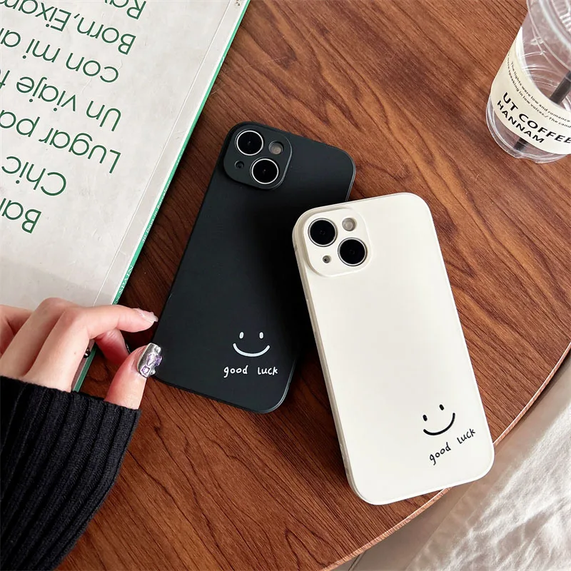 Simple Good Luck Smiling Face Phone Case For iPhone 17 16 13 15 12 11 14 Pro Max Mini 7 8 Plus SE Air Silicon Cover Shell Fundas