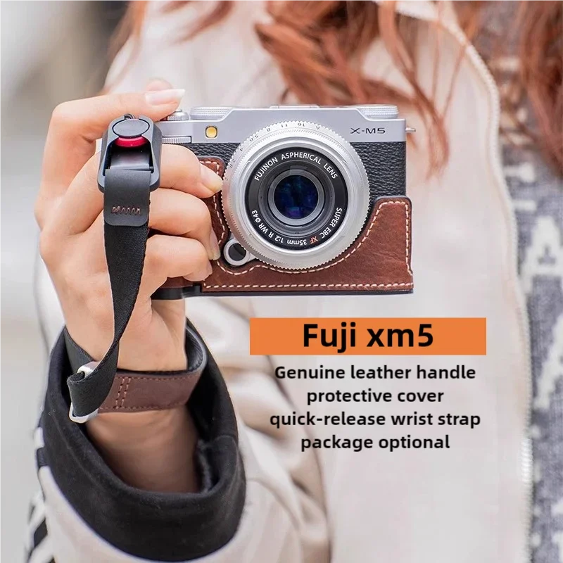 

Handmade leather camera protective case for FUJIFILM XM5 handle protective case leather camera bag wrist strap shoulder strap