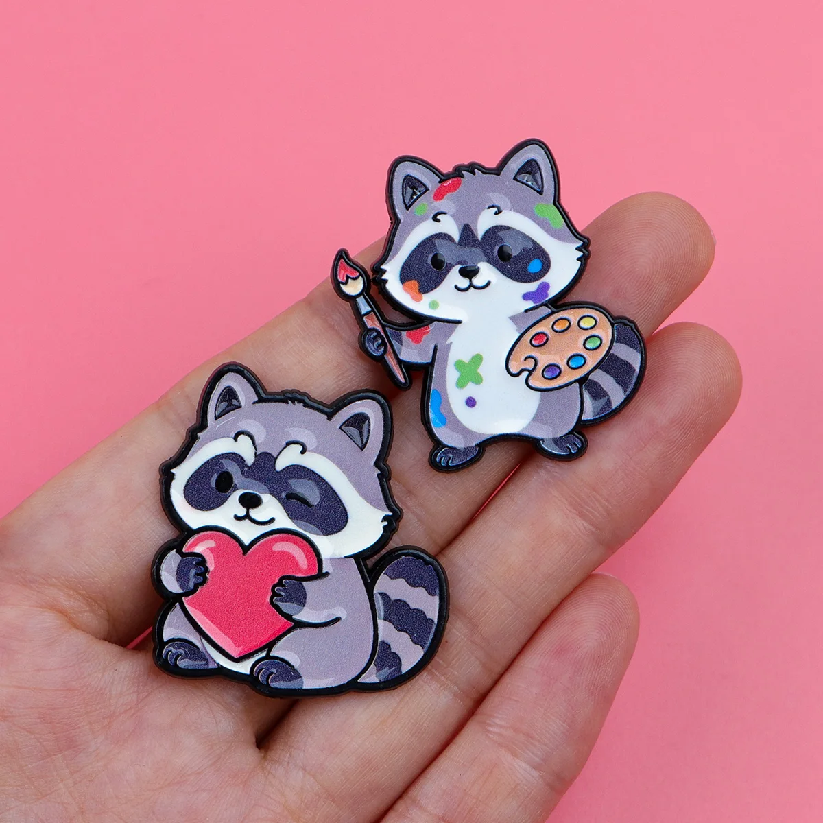 10 Stück niedliche Kawaii-Cartoon-Waschbär-Emaille-Pins aus Metall, Set mit Abzeichen für Rucksack, Kleidung, Accessoires, Schmuck, Geschenk für Freunde – Detail 6