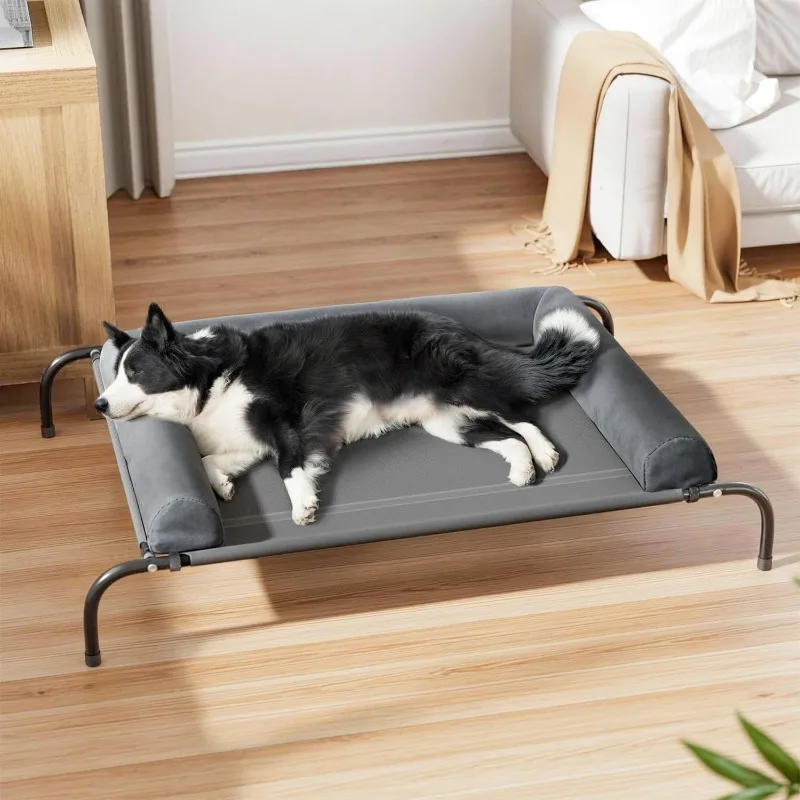 Elevated Dog Bed Cot, Raised Outdoor Dog Bed with Bolster for Large Dogs, Slightly Chew Proof Portable Cooling Pet Cot