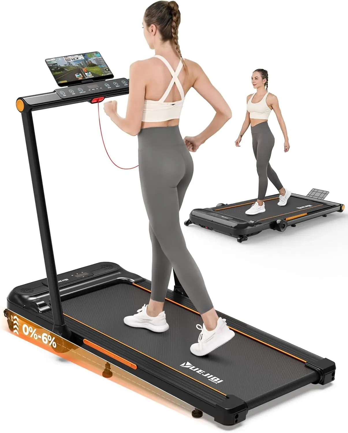 Pad with Incline, 3.5HP Foldable Treadmill for Home Office Small Space, Portable Walking Treadmill Under Desk 300 Lbs wi