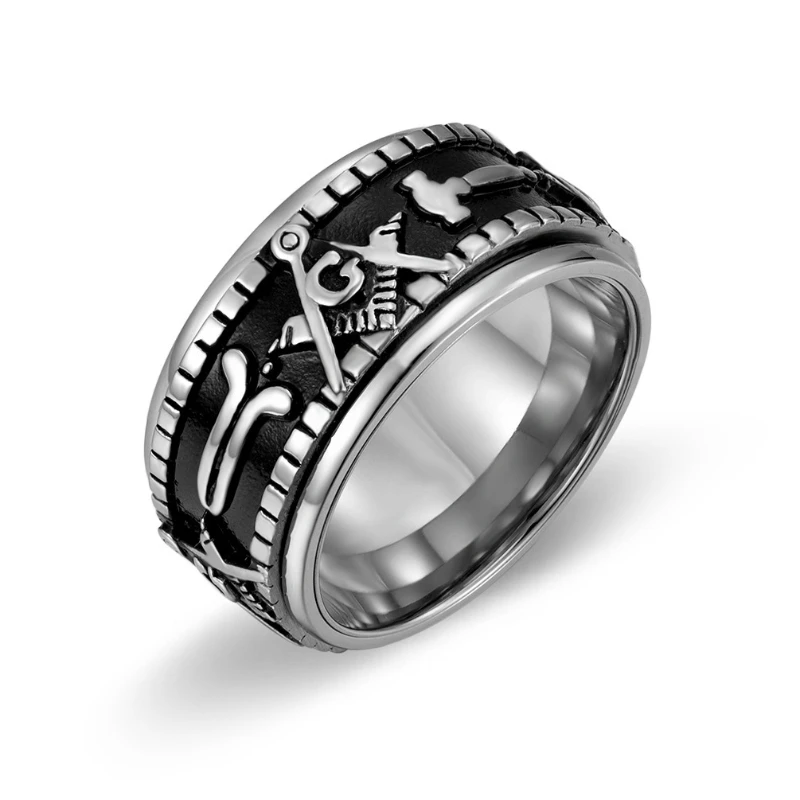 Freimaurerei, geometrische Ringe, drehbar, Titanstahl, großer Herrenring, Modeschmuck – Detail 6