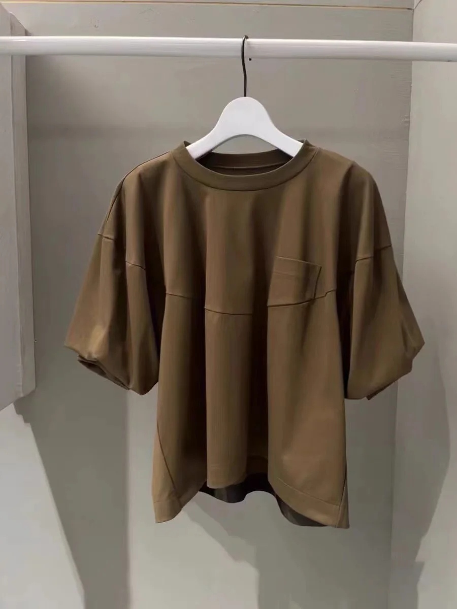 تي شيرت FOG SACAI ياباني Sle مستدير Ne Color كاجوال فقاعة Sve ort Sve تي شيرت نسائي لربيع وصيف