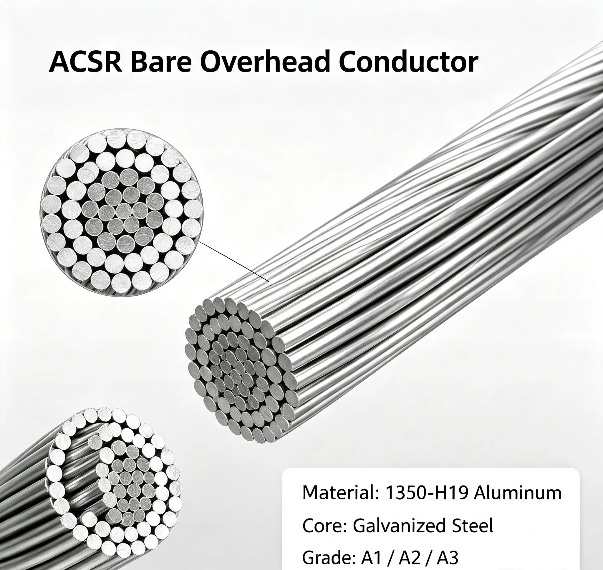 ACSR Sparrow ASTM B232 Bare Overhead Transmission Conductor 33.62m㎡