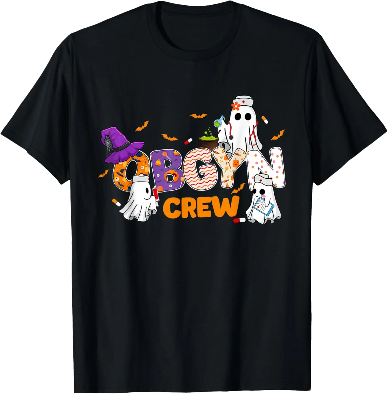 Halloween OBGYN Crew Cute Boo Ghost Nurse Nursing Scrub T-Shirt