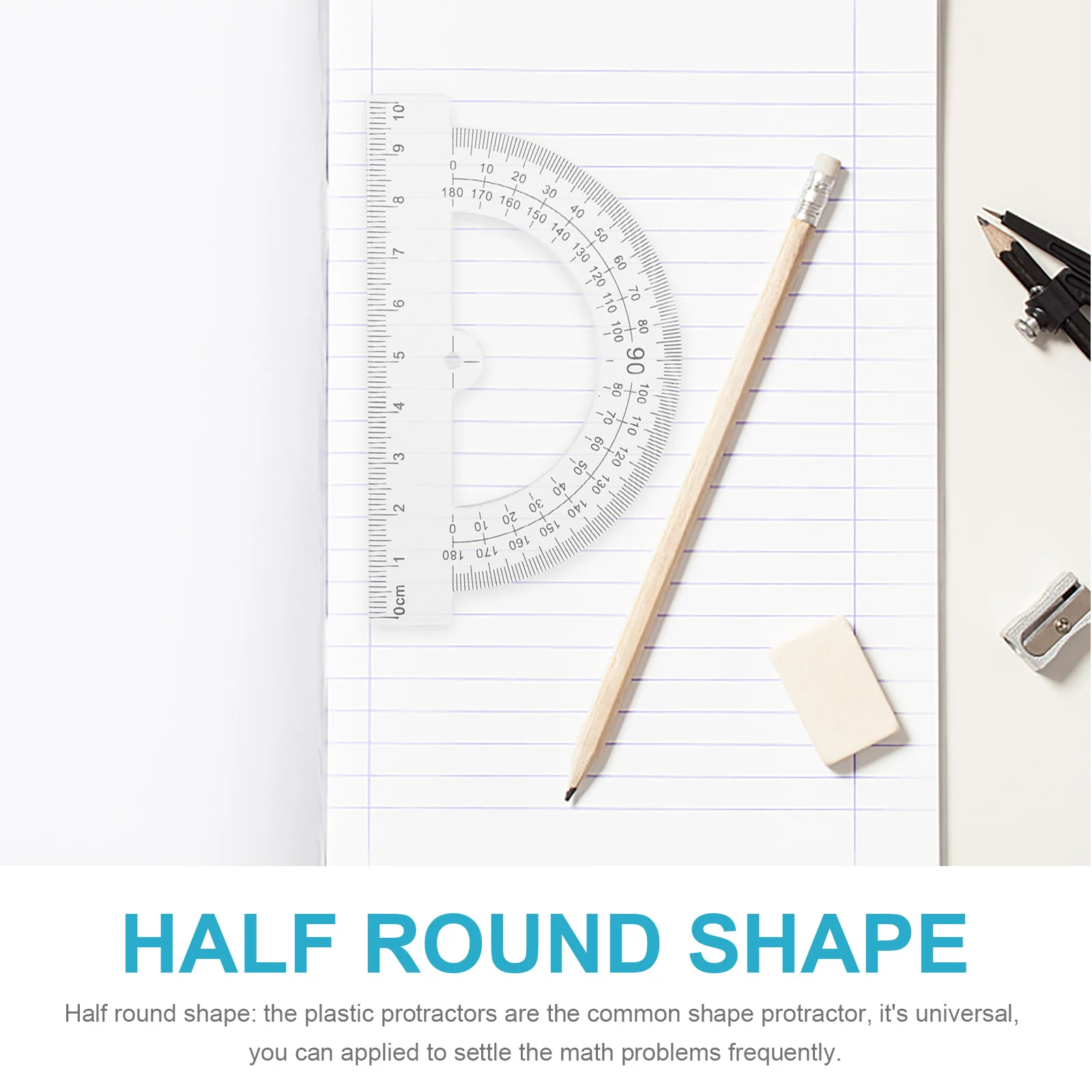 مجموعة منقلة 180 درجة لدرس الرياضيات فئة الهندسة أداة قياس المسح الجاف للطلاب اللوازم المدرسية حزمة كبيرة من 10 قطع #4