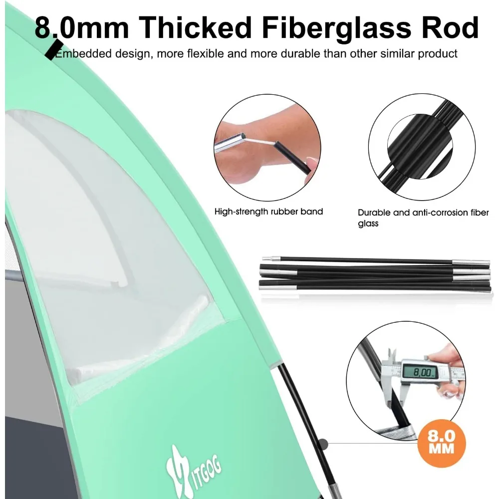 مأوى شاطئ عائلي محمول، خيمة شمسية محمية من الأشعة فوق البنفسجية تتسع لـ 3-4 أشخاص، خفيفة الوزن مع 3 نوافذ شبكية جيدة التهوية، قوية 8.0 مم