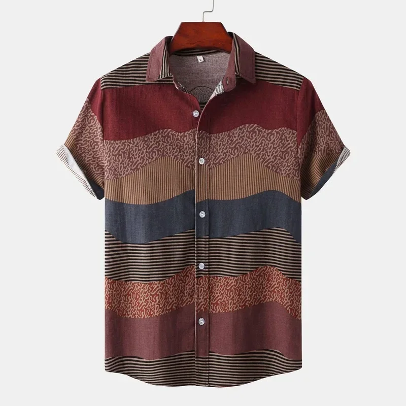 

Mens Shirt Vintage Ethnic Style Printing Loose Short Sleeve Casual Shirts Daily Wearing High Quality Office Blouse Chemise Homme