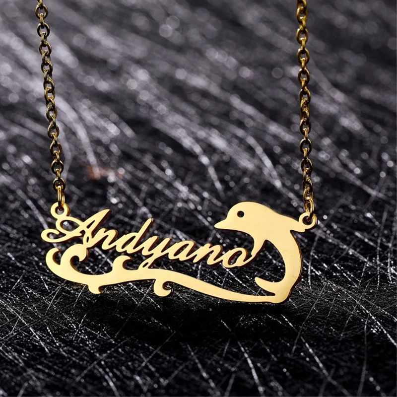 

Stainless Steel Cute Dolphin Customized Name Necklace Personalized DIY Nameplate Pendant Animal Lover Jewelry Gift DROPSHIPPING
