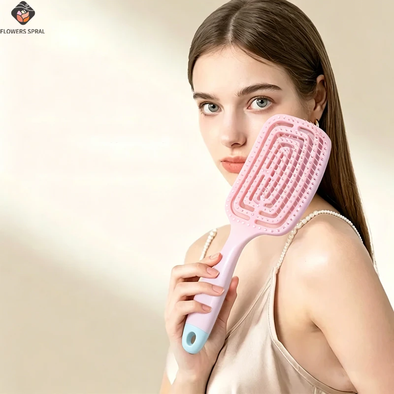 Hohler Massagekamm, Entgratungskamm mit atmungsaktivem Design, weiche, antistatische Massage-Stylingbürste, geeignet für nasses und trockenes Haar