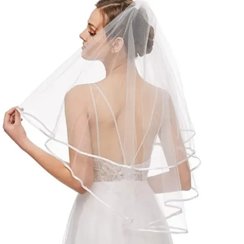 Double Layer Bridal Veil with Comb Wedding Party Essential Bride To Be Accessory