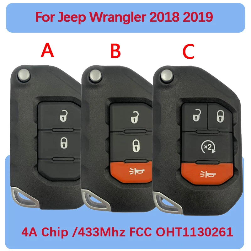 

CN086041 Flip Remote Key Control 433MHz 4A Chip FCC ID OHT1130261 68416784AA For Jeep Wrangler Gladiator 2018-2022