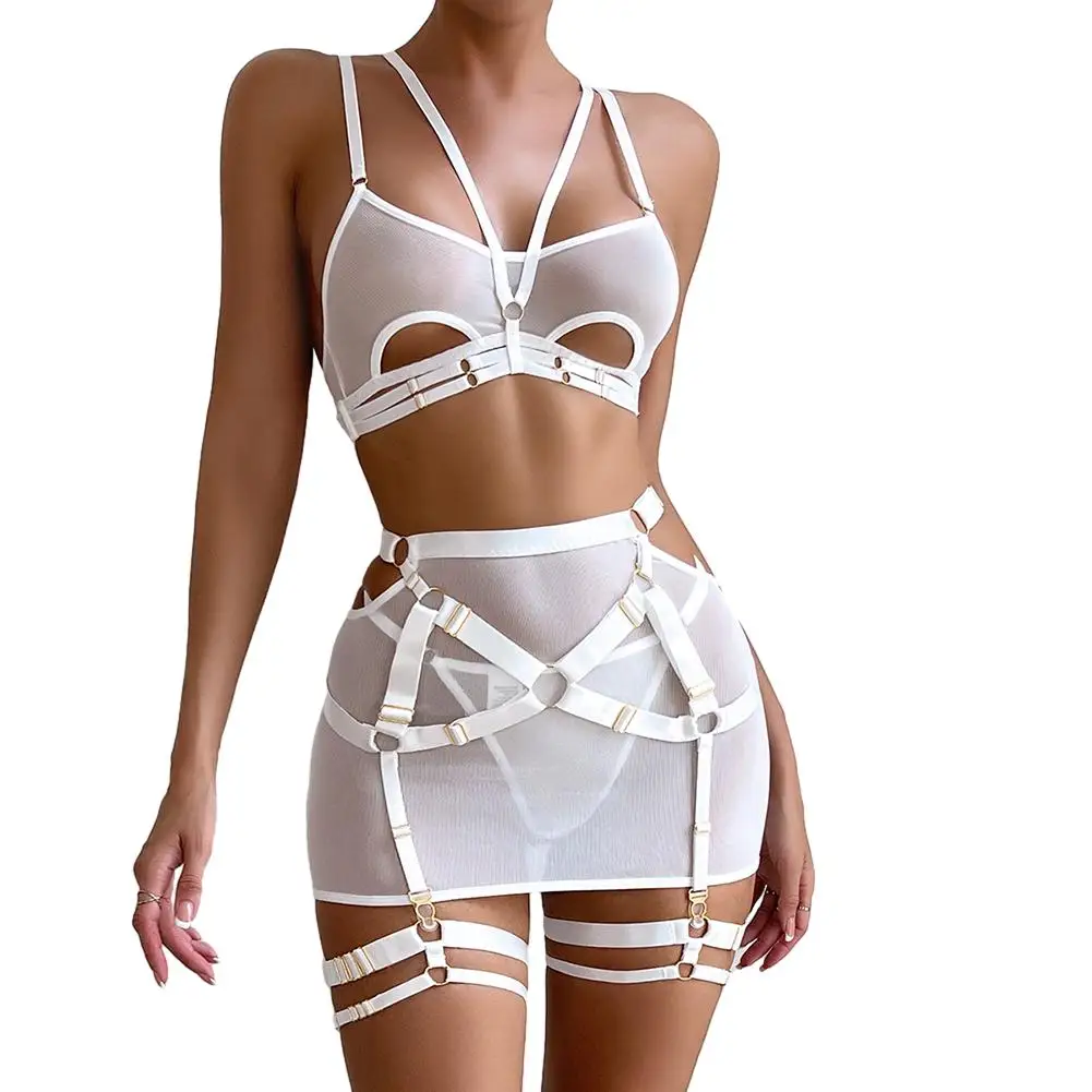 

Women Sexy Lingerie Suit Ultra Thin Perspective Suspender Underwear Open Crotch Erotic Lingerie Complex Girdle Belt Outfit