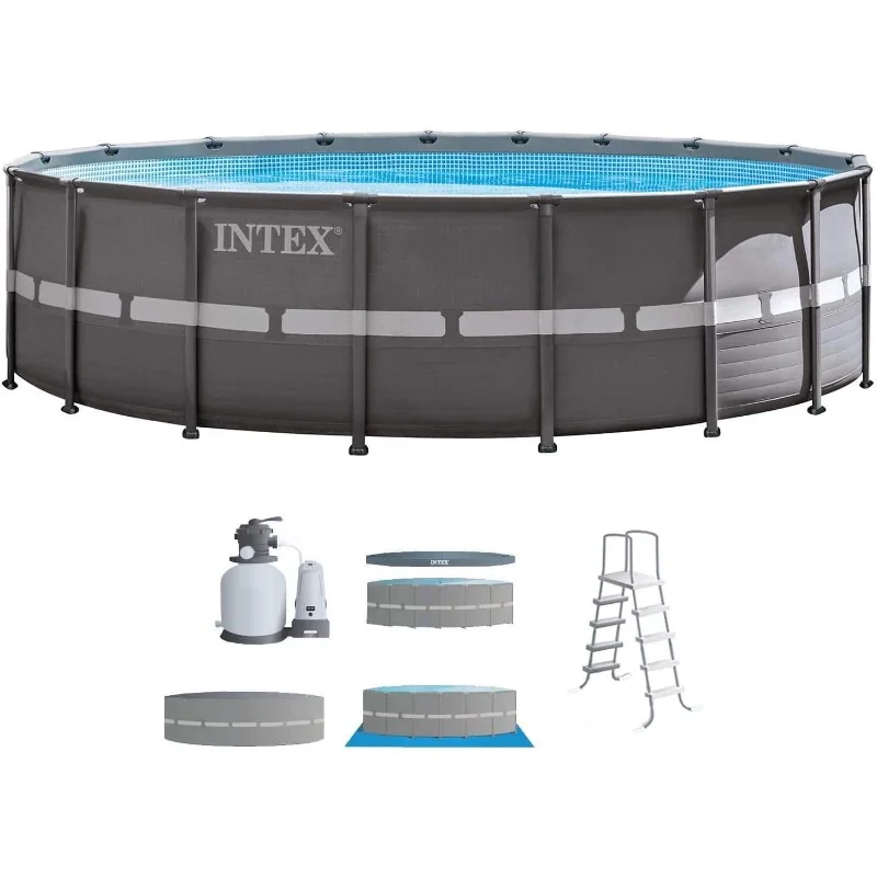 18ft X 52in Ultra Frame Pool Set with Sand Filter Pump, Ladder, Ground Cloth & Pool Cover