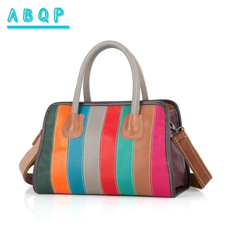 

ABQP New Style Stitching Color Women's Handbag Luxury Brand Women's Shoulder Bag First Layer Cowhide Women's Bag High Quality