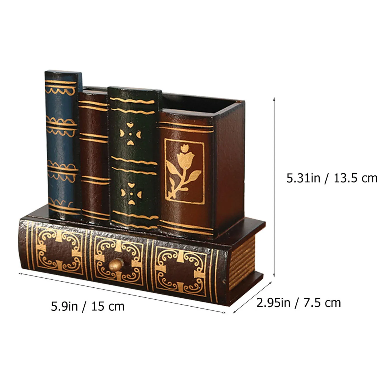 1Pcs Wooden Pen Holder Retro Style European Desktop Storage Box Drawer Multifunctional Pen Container for Home Office Study