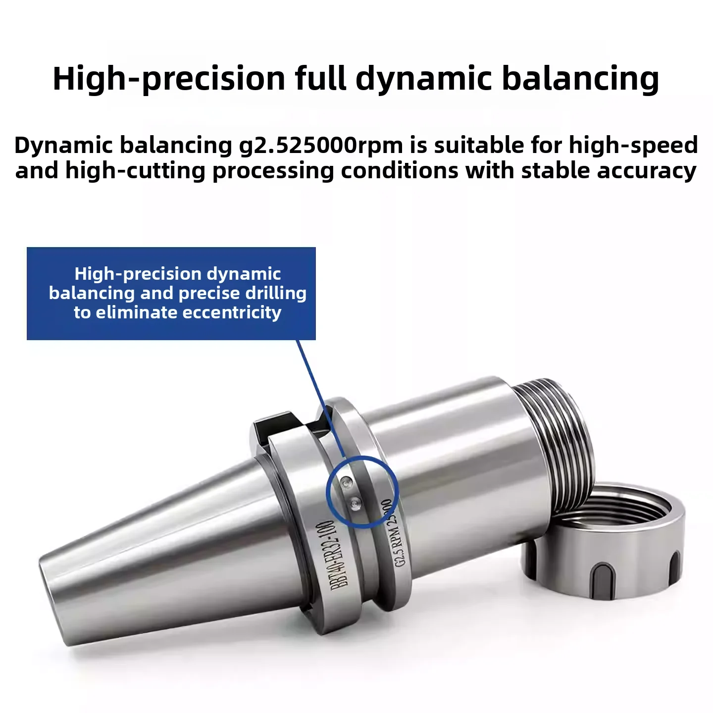 High Precision BBT30/40/50 Dynamic Balance ER CNC Tool Holder with Hardened Spring Collet, Double-Sided Contact for CNC Lathes