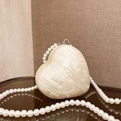 Designer Acrylic Hearts Clutch Bag Pearl Chains Women Evening Party Bag 2025 New Fashion Shoulder Crossbody Bags Small Purse