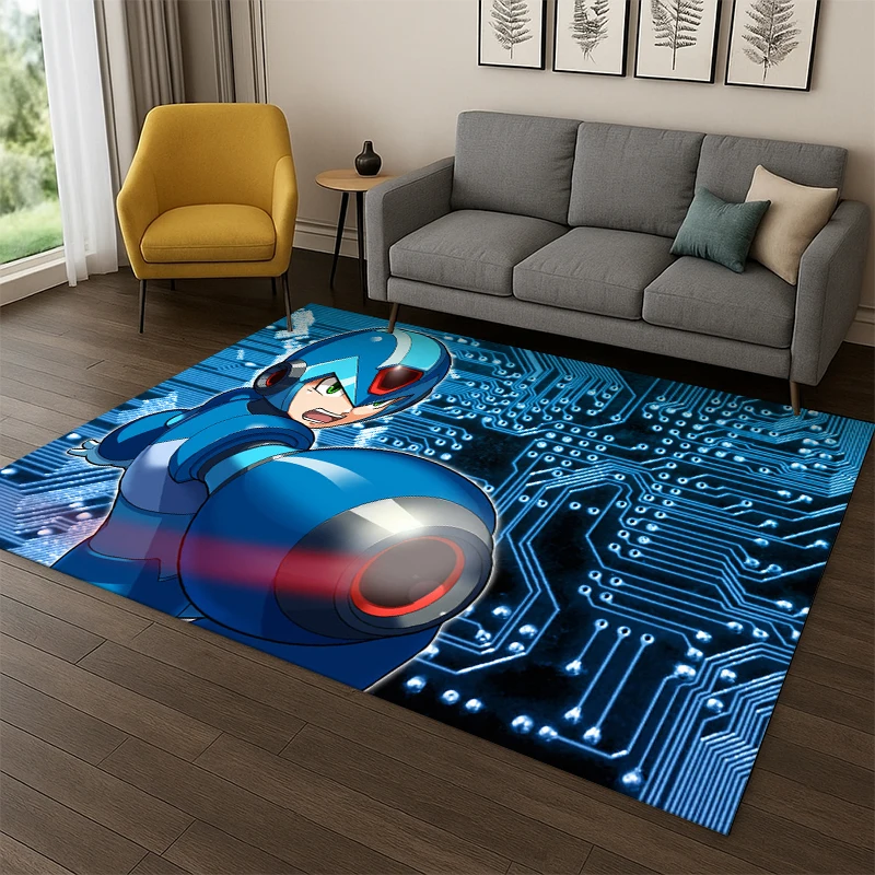 Retro Rockman Mega Man Game Cartoon Carpet Rug for Playroom Bedroom Living Room Sofa Home Decor,kid Area Rug Non-slip Floor Mat