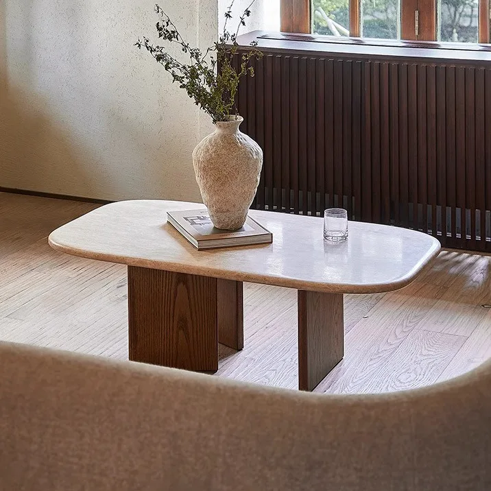 

Журнальный столик из натурального травертина, маленькая квартира, гостиная, дом, современный простой отель, проживание в семье, мраморный журнальный столик