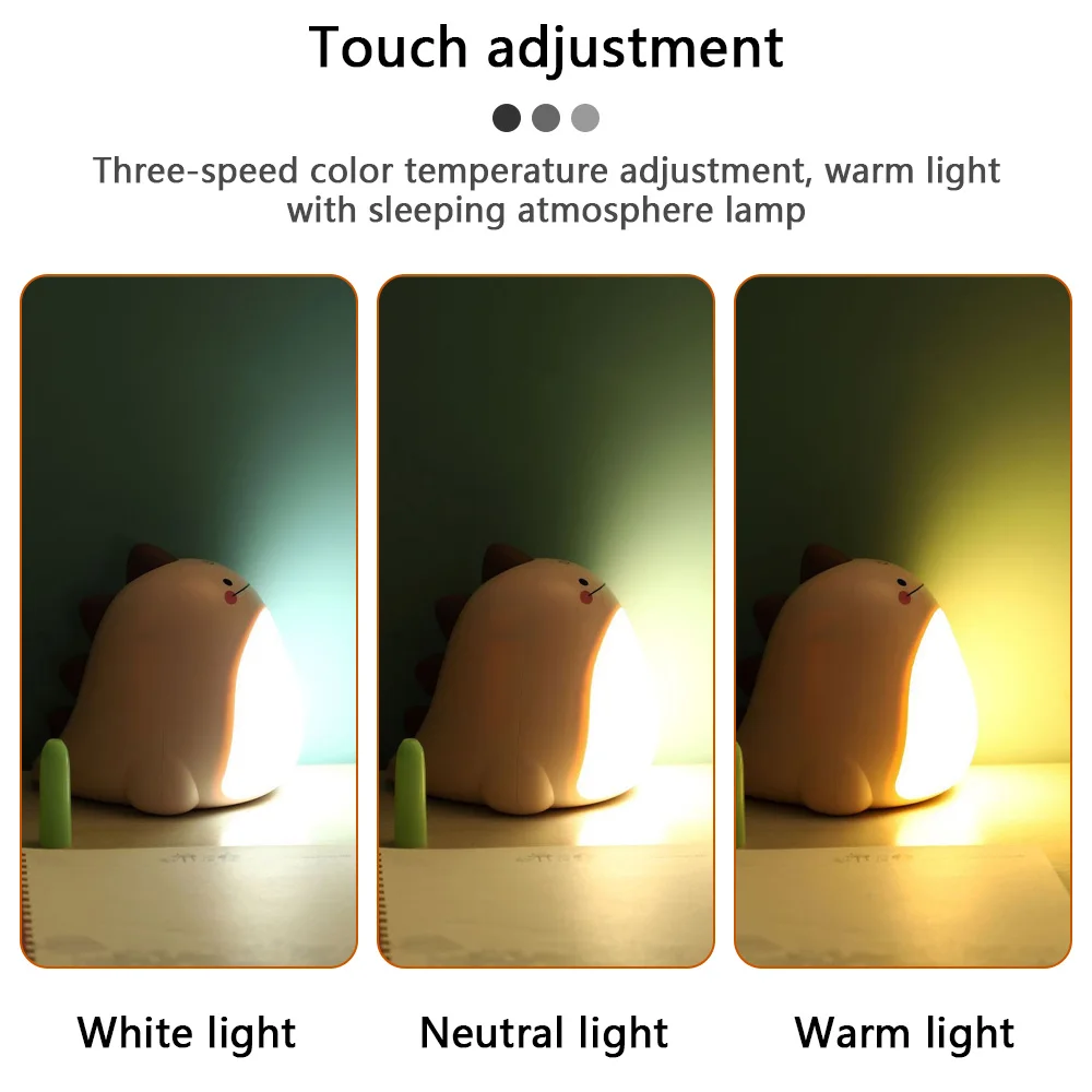 Creative cartoon dinosaur night light touch infinitely dimmable mini desktop lamp children\'s bedroom rechargeable light