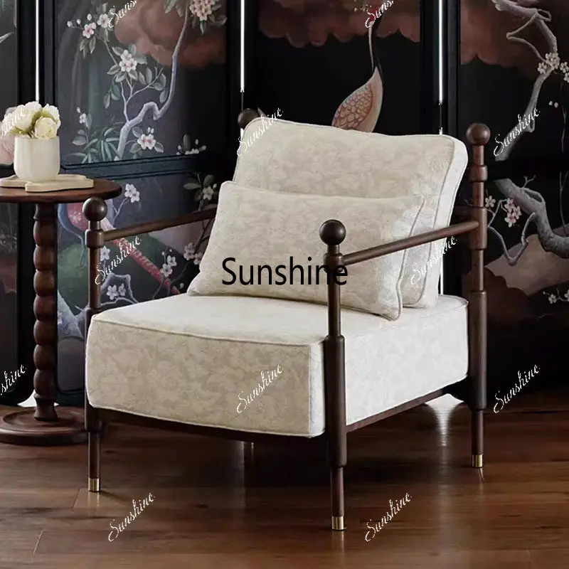 French retro single sofa chair, living room balcony solid wood leisure