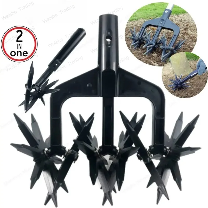 

2 In 1 Garden Rotary Tiller Lawn Ripper Land Aerator Gardening Tool Weeding Digging Grass Turning Tool Loose Soil Aerator
