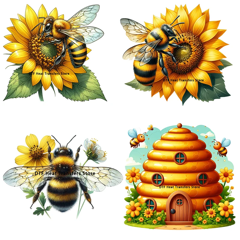 Summer watercolor bee patterns Iron On Transfer Vinyl Heat Transfer Thermal Stickers On Children\'s clothing Kids Appliques