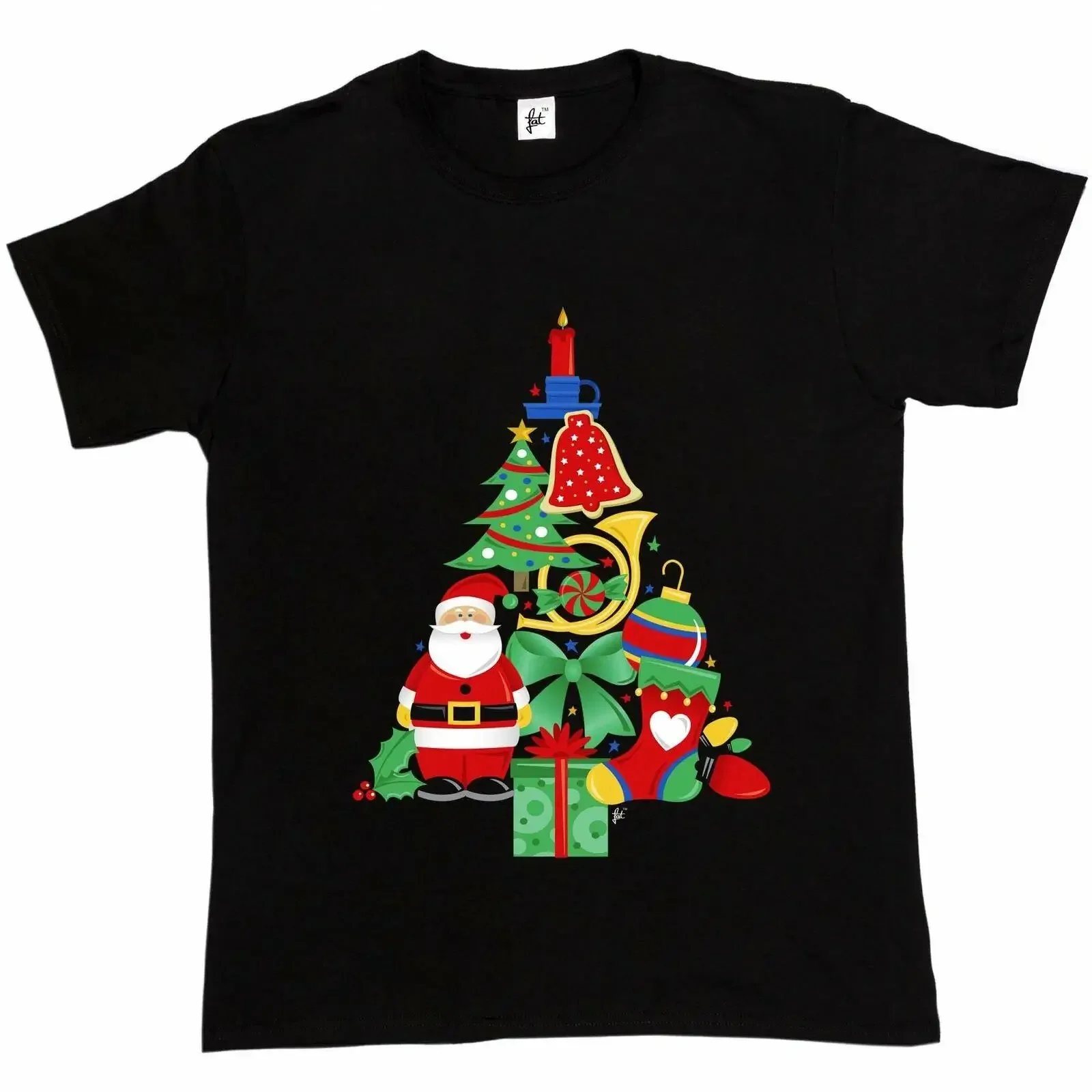Christmas tree made of bells stocking Santa Claus men's t shirt vintage Washed streetwear Soft designer clothes Slightly homme