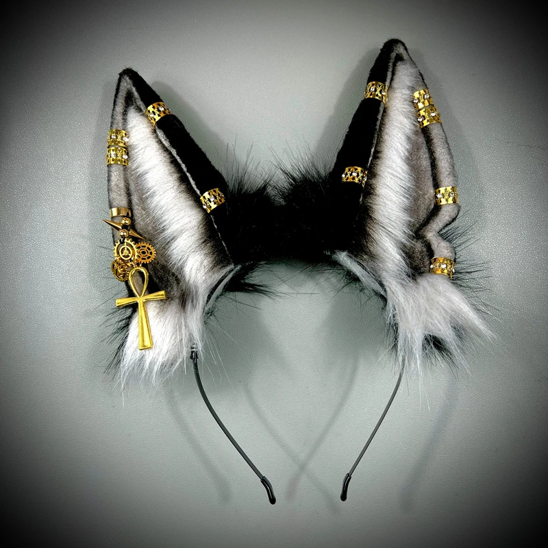 

Custom Halloween Headdress Anubis Ancient Egyptian Myth God of Death Anubis Dog Ear Hairhoop Beast Wolf Ear Christmas Halloween