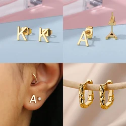 Tiny Initial Letter Earrings For Women Gold Color Stainless Steel Block Letter Studs Earring Minimalist Birthday Jewelry Gift