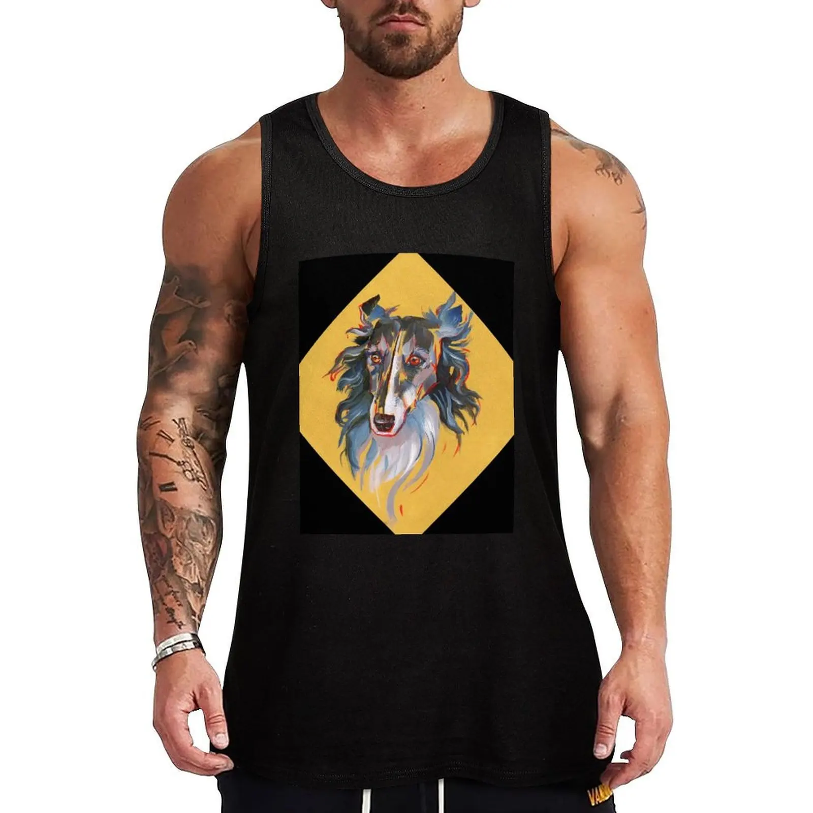 Grey and Gold Portrait Tank Top Athletic Gym Tank Top Sleeveless Quick Dry Training
