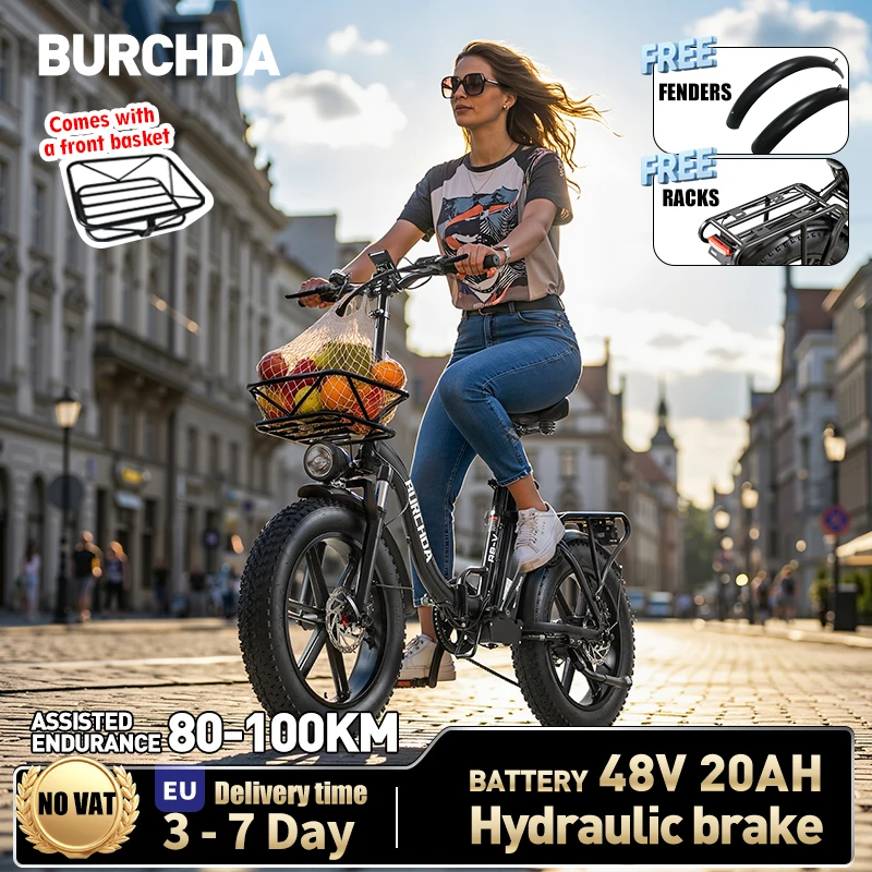 BURCHDA 2026 NEW R8S(V) Opvouwbare Elektrische Stadsfiets 48V20AH Lithium Batterij Ebike 20 Inch 4.0 Vetband E-Bike Elektrische Fiets voor Volwassenen