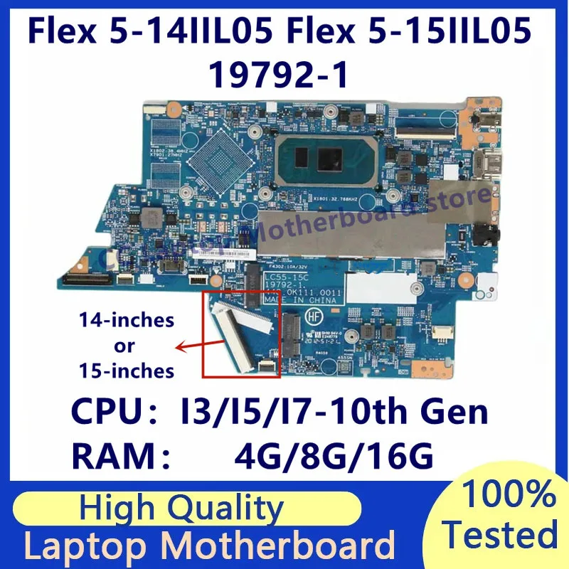 19792-1 para Lenovo Ideapad Flex 5-14IIL05 Flex 5-15IIL05 placa base para ordenador portátil con CPU I3/I5/I7-10th 4GB/8GB/16GB 100% probado bien