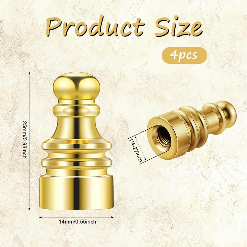4 Pcs Solid Lamp Finials Shade, Gold Finial Holder Decorative 1 Inch Screw