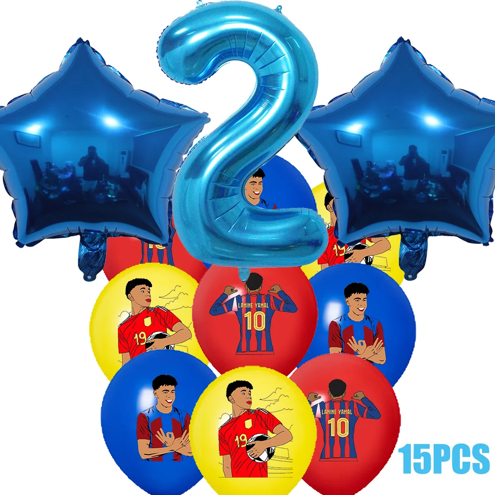 Yamal Soccer Football 15Pcs Blue Number 1 to 9 Foil Balloons Star Foil Balloons Kids Birthday Party Decorations Sports Theme - view 2