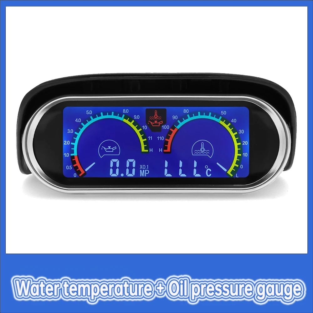 2 in 1 Water Temperature Meter+Oil Pressure Gauge Blue Backlight Automotive Digital Car Gauge with Sensor 12v24v