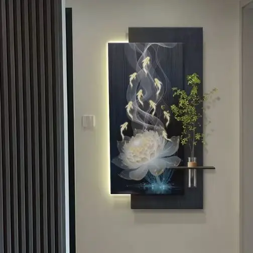 Nine Fish Picture Light Luxury LED Light Entrance Decoration Painting Corridor Hanging Mural Painting Simple, Modern and High se
