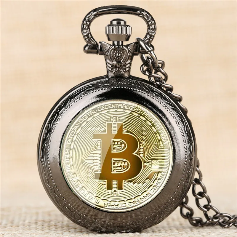 

Vintage Bronze Coin Pattern Men Women Analog Quartz Pocket Watch Arabic Numerals with Necklace Chain Collectable Timepiece