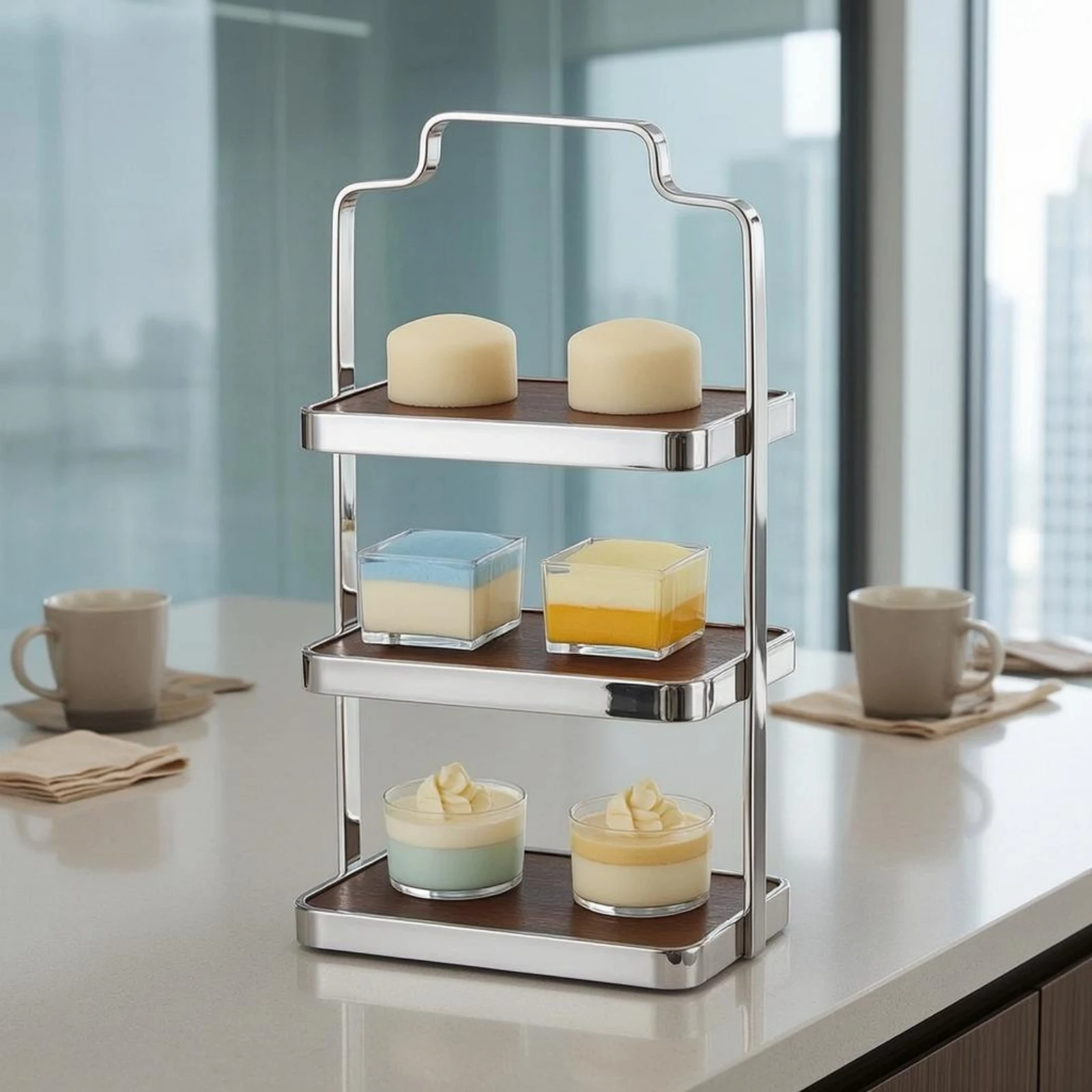 Three-Tier Dessert Stand Stable-Looking Wood-Tone Dessert Tray Stand Tiered Serving Tray Modern Design Tableware - view 4