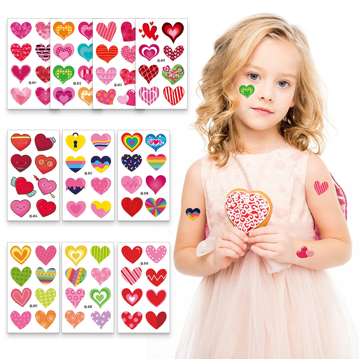 Selling New Children\'s Color Love Heart Tattoo Sticker Valentine\'s Day Mother\'s Day Face Sticker Heart Tattoo Sticker