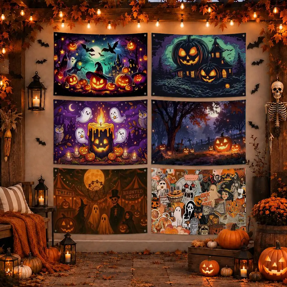 Colorful Halloween Flags Flag Soft skin-friendly Durable Tapestry Outdoor party Home living room bedroom Decoration