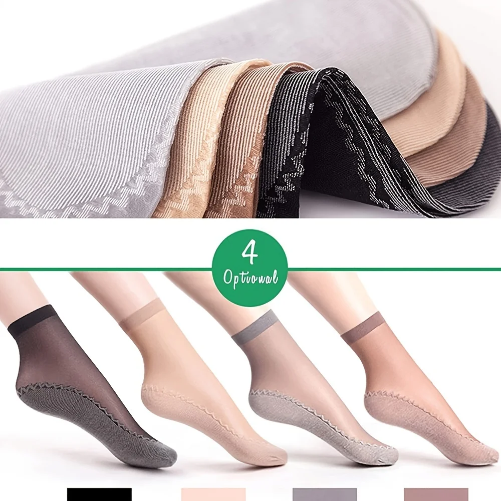 20Pcs=10Pairs Women Socks Transparent Breathable Summer Thin Soft Silk Socks Non-Slip Bottom Splice Fashion Ladies Sox for Girls