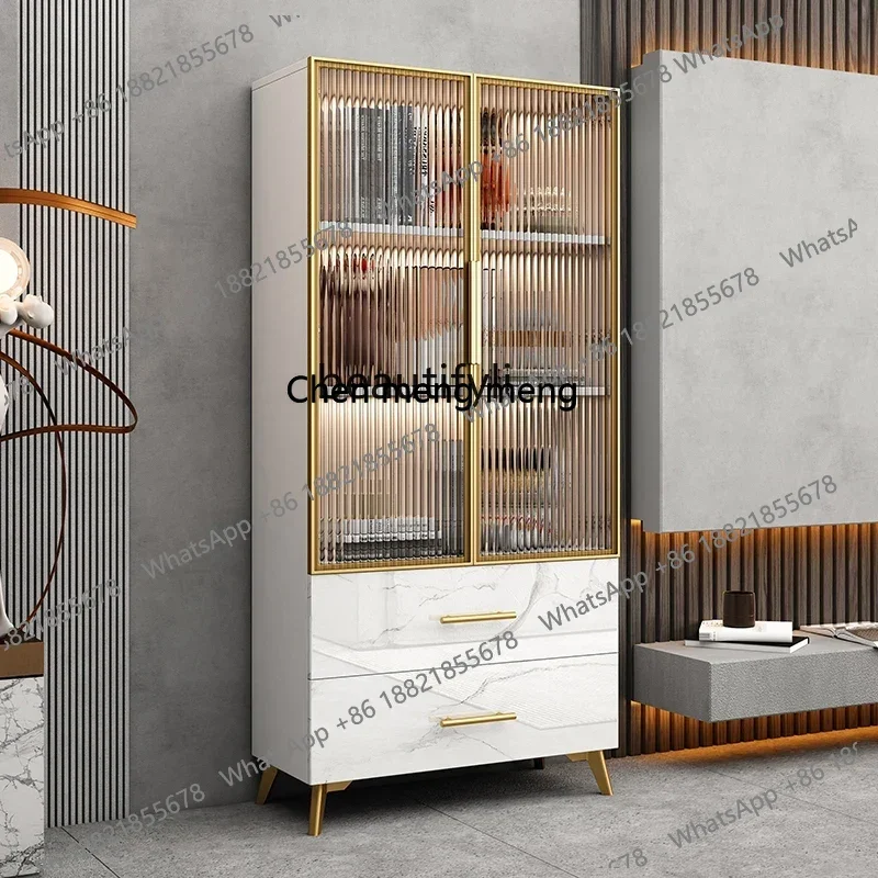 New arrive Modern simple solid wood storage bookcase household living room wall display cabinet with glass door dust locker