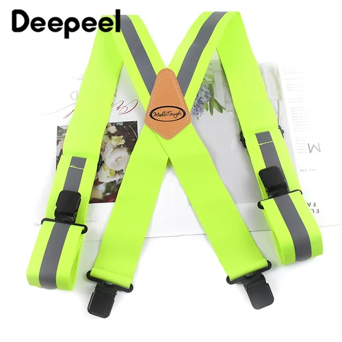 Imagen 2 del producto Deepeel- Tirantes para hombres adultos, 5x110cm, tipo X, 4 Clips, tirantes, correa fluorescente ajustable, suspensorio de trabajo, cinturón ancho elástico