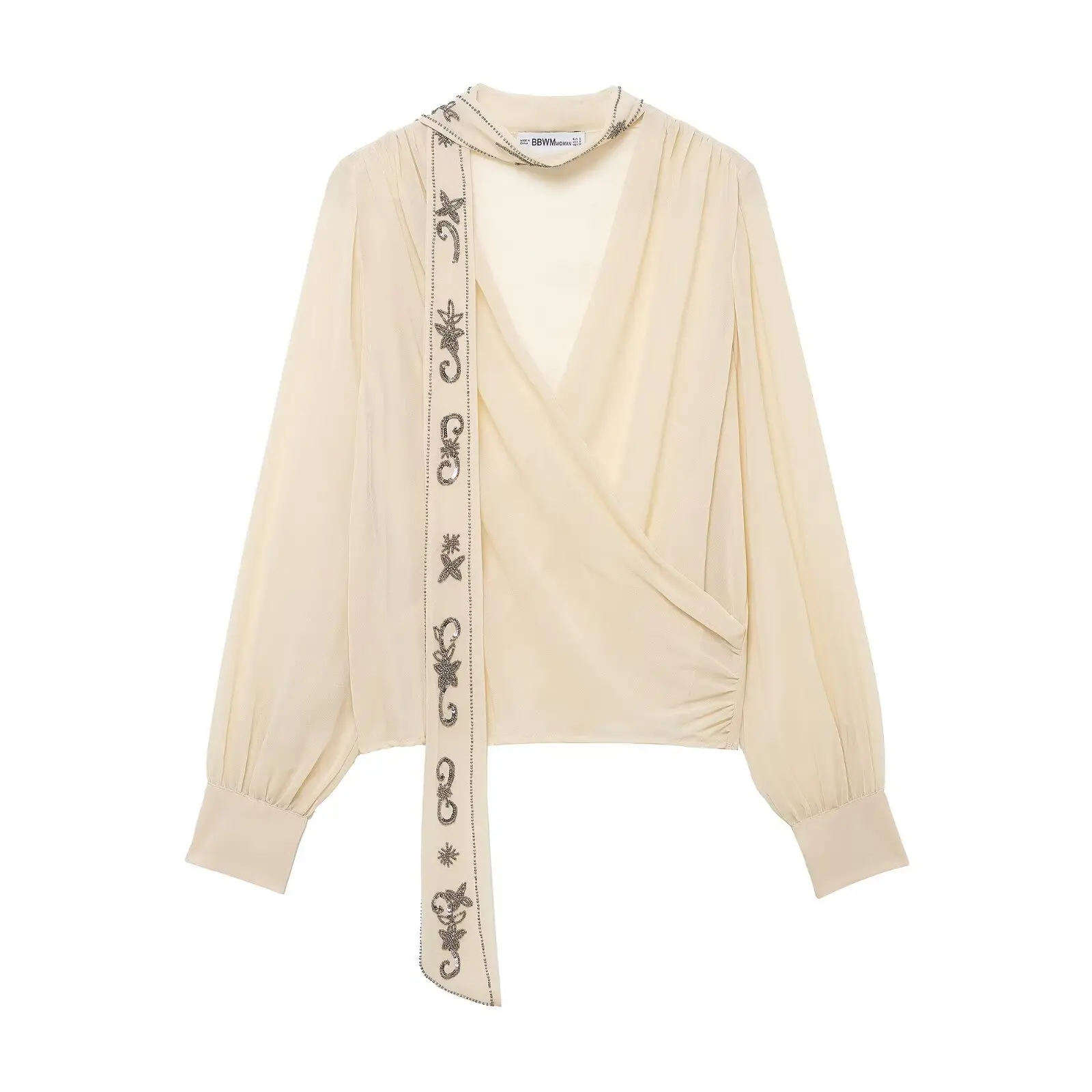 

2026 Summer New Women's Clothing European and American Fashion Jocket Beaded Scarf Shirt