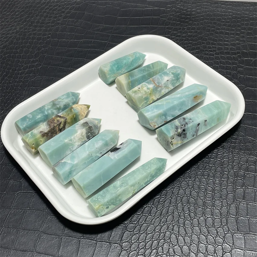 Natural Blue Caribbean Amazonite Tower Point - Hexagonal Crystal Pillar, Polished Jade Stone Ornament for Home Decor Halloween