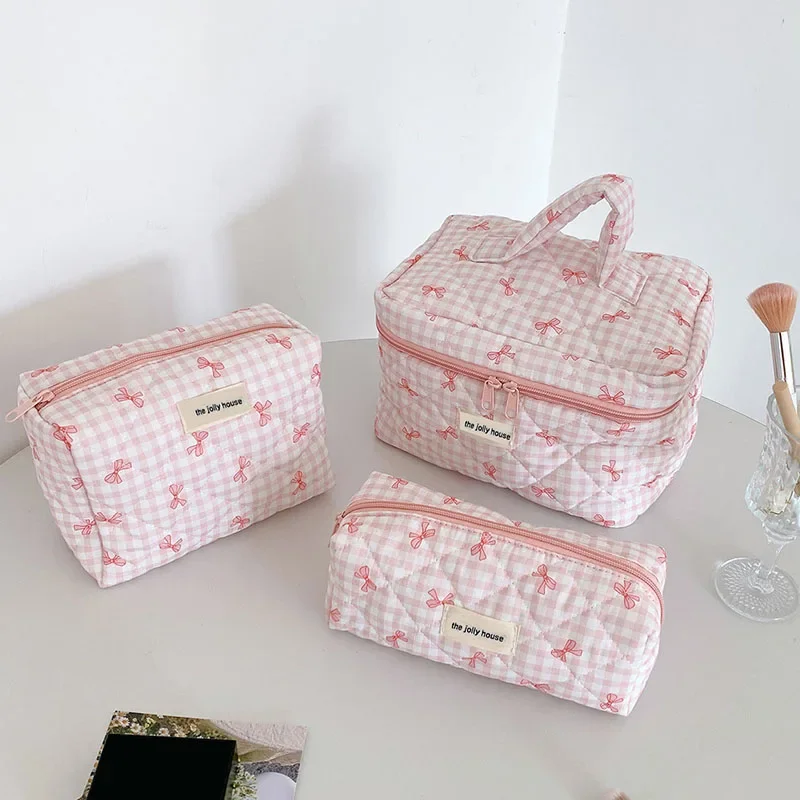 Cute Bowknot Cosmetic Bag Organizer Multifunctional Wallet Pouch Sanitary Napkin Brush Storage Clutch Travel Makeup Skincare Bag