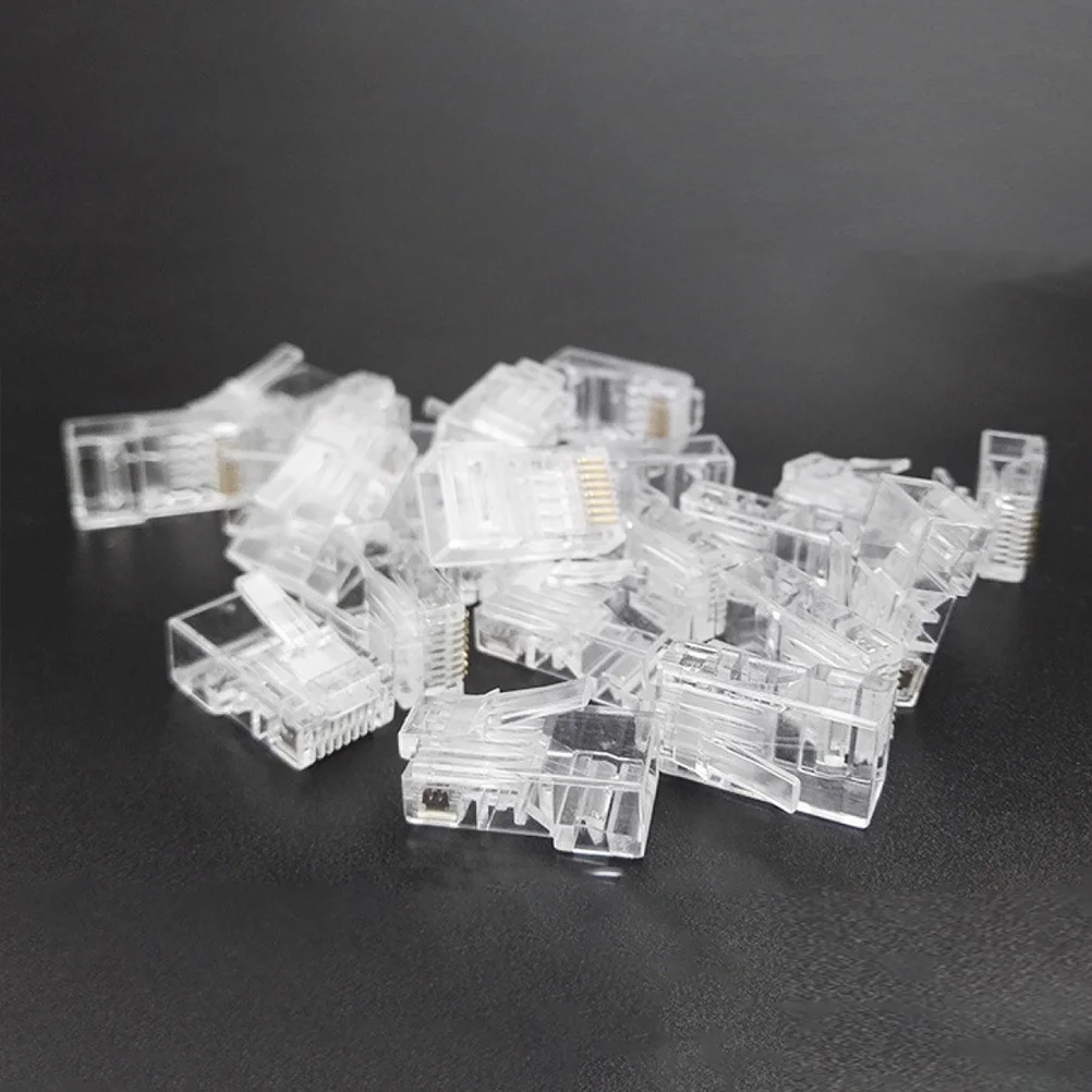 100Pcs Rj45 Crimp Connectors Gold Plated Cat6 Network Cable Plugs Copper Pc Material Ends for Custom Lan Cables Cat5e Cable