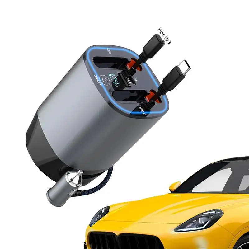 

Автомобильное зарядное устройство для сотового телефона 5 в 1, умное автомобильное зарядное устройство для сотового телефона с двумя выдвижными кабелями, автомобильное зарядное устройство для телефона с двойным выдвижным